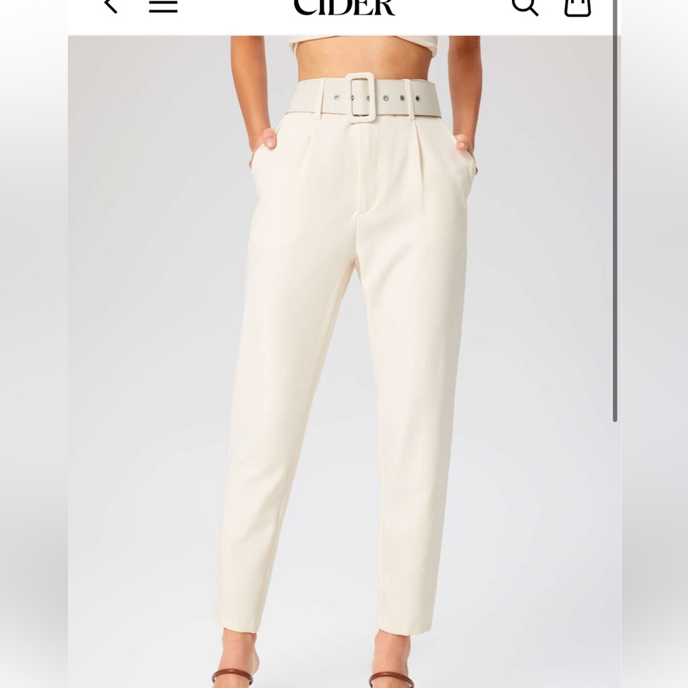 Cider HIGH WAIST SOLID PLEATED TAPERED TROUSERS WITH BELT